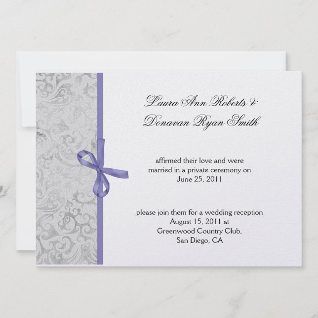 Lavender Gray White Damask Post Wedding Einladung (Vorderseite)