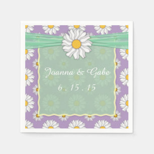 Lavender Green White Daisy Floral Wedding Napkins Serviette
