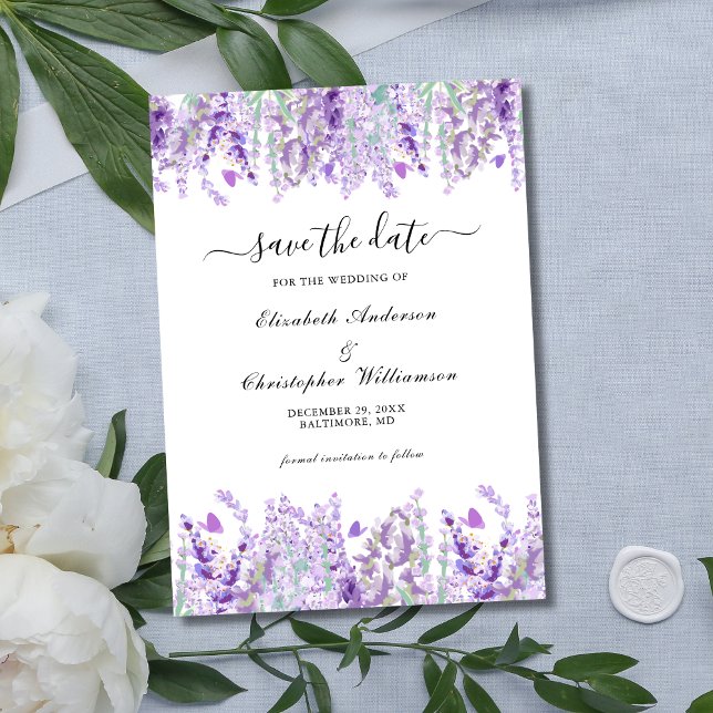 Lavender Greenery Floral Botanisches Elegantes Hoc Save The Date (Lavender Greenery Boho Floral Botanical Wedding Save the Date)