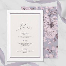 Lavender Grey Floral Wedding Menu Card Einladung