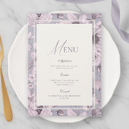 Lavender Grey Floral Wedding Menu Einladung