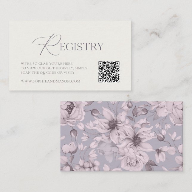 Lavender Grey Floral Wedding Registry Card  Begleitkarte (Vorne/Hinten)