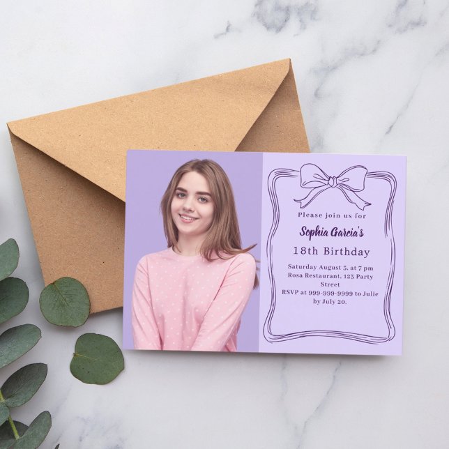 Lavender handgezeichnet Bug Foto Geburtstag Einladung (Von Creator hochgeladen)