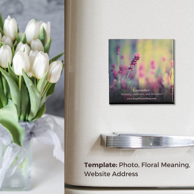 Lavender Harmony: Square Educational Kühlschrank Magnet (Lavender Harmony: Square Educational Fridge Magnet, Flower Name, Meaning, Website Address)