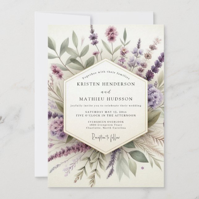 Lavender Hazy Botanical Wedding Einladung (Vorderseite)
