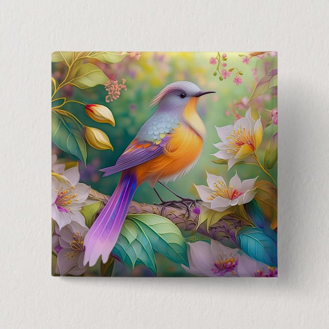 Lavender Headed Orange Breastase Fantasy Bird Button (Vorderseite)