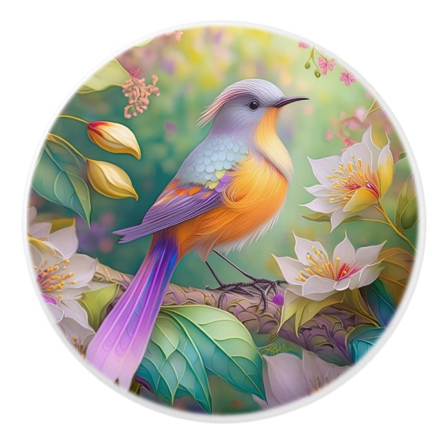 Lavender Headed Orange Breastase Fantasy Bird Keramikknauf (Vorderseite)