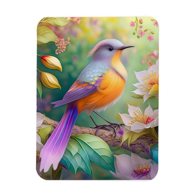 Lavender Headed Orange Breastase Fantasy Bird Magnet (Vertikal)