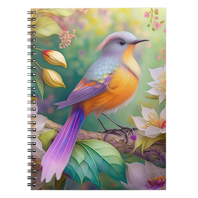 Lavender Headed Orange Breastase Fantasy Bird Notizblock (Vorderseite)