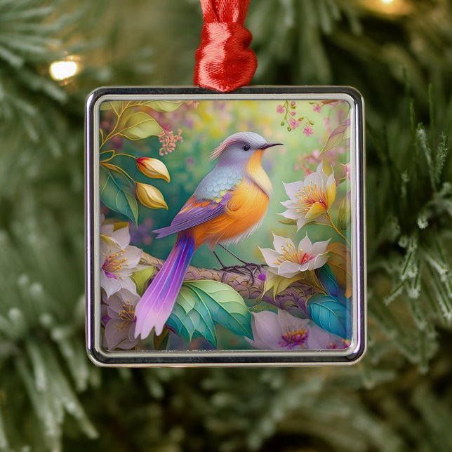 Lavender Headed Orange Breastase Fantasy Bird Ornament Aus Metall (Baum)