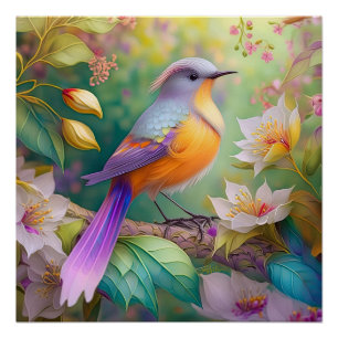 Lavender Headed Orange Breastase Fantasy Bird Poster