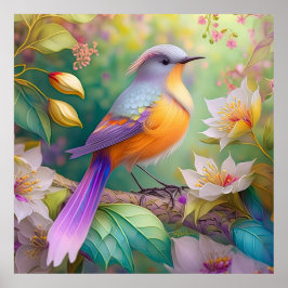 Lavender Headed Orange Breastase Fantasy Bird Poster