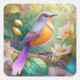Lavender Headed Orange Breastase Fantasy Bird Quadratischer Aufkleber