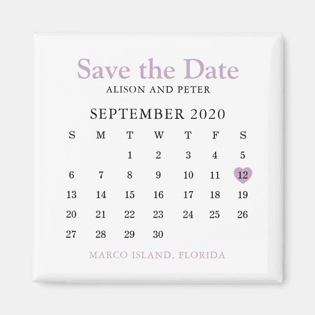 Lavender Heart Kalender Hochzeit Speichern Sie das Magnet (Vorne)