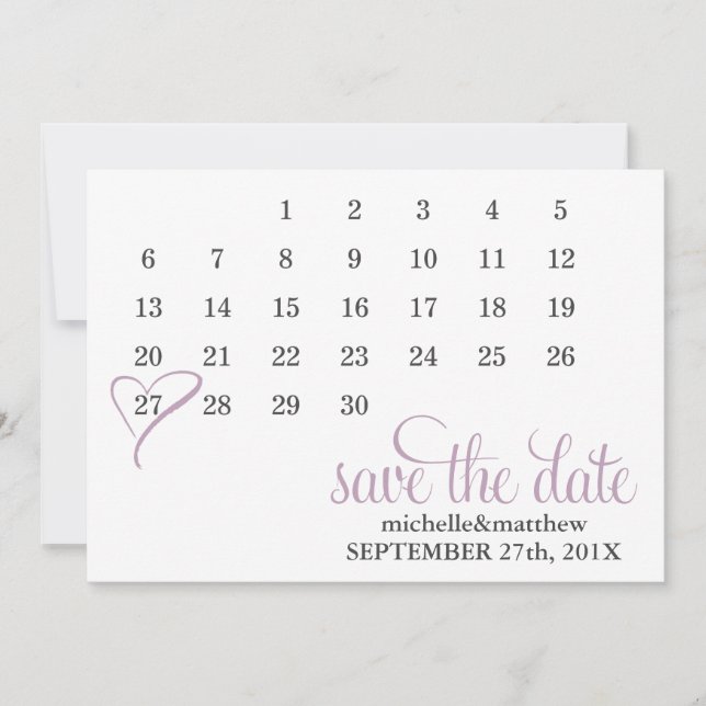 Lavender Heart Kalender Hochzeit Speichern Sie das Save The Date (Vorderseite)