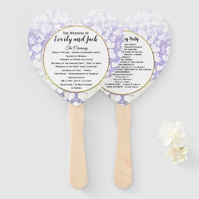 Lavender Heart Leaf Tree Wedding Program Fächer (Vorne und Hinten)