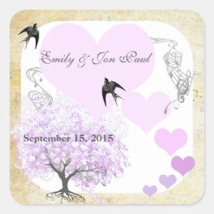 Lavender Heart Leaf Tree Wedding Quadratischer Aufkleber