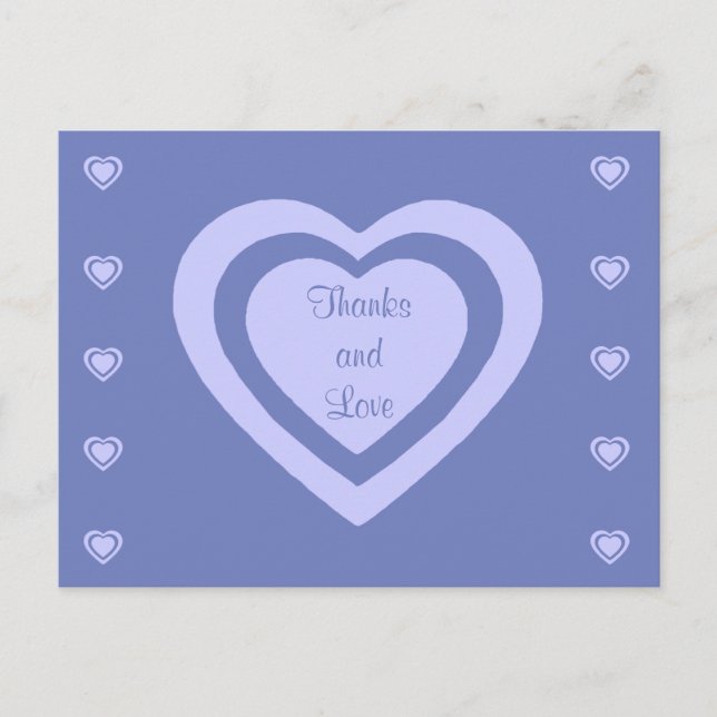 Lavender Hearts Cornflower Blue Wedding Vielen Dan Postkarte (Vorderseite)