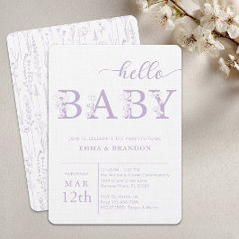 Lavender Hello Baby Wildflower Invitation Einladung