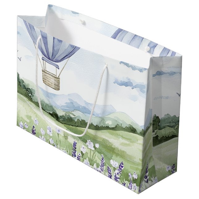 Lavender Hot Air Ballon Floral Brautparty Große Geschenktüte (Vorderseite Schrägansicht)