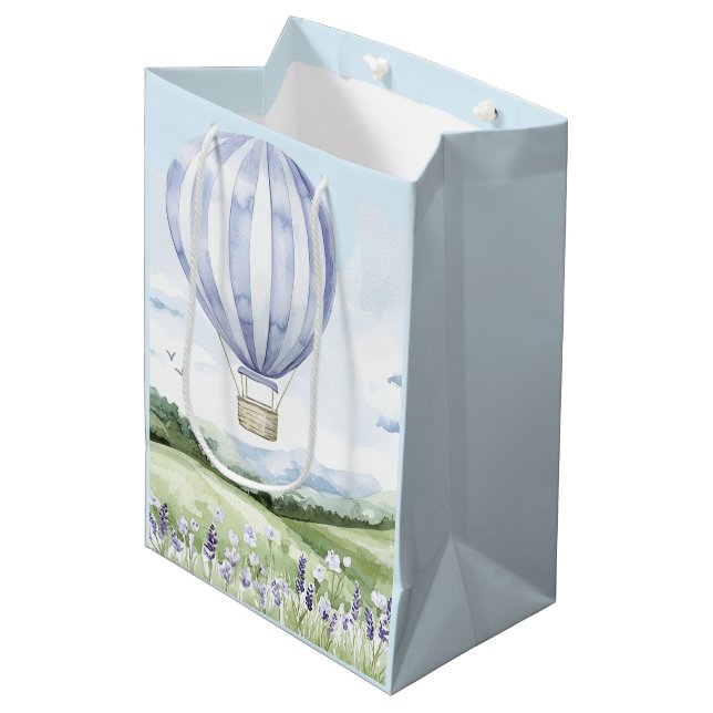 Lavender Hot Air Ballon Floral Brautparty Mittlere Geschenktüte (Vorderseite Schrägansicht)