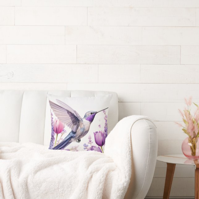 Lavender Hummingbird Illustration Kissen (Liege)