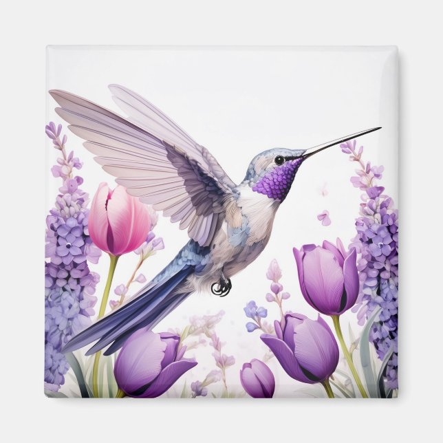 Lavender Hummingbird Illustration Magnet (Vorne)