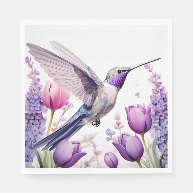 Lavender Hummingbird Illustration Serviette (Vorderseite)