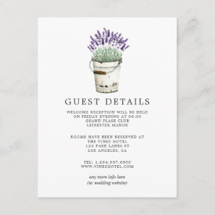 Lavender Hütte Chic Wedding Guest Details Begleitkarte