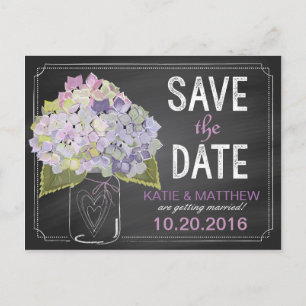 Lavender Hydrangea Chalkboard Save the Date Ankündigungspostkarte