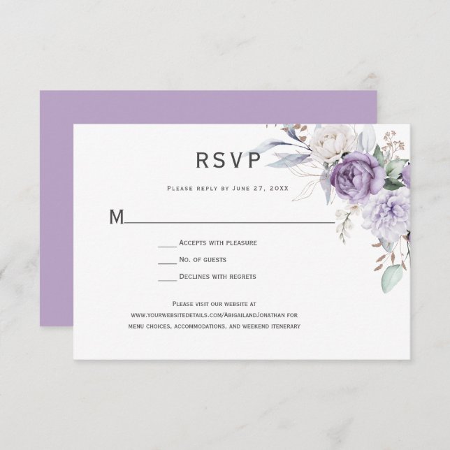 Lavender Hydrangea Floral RSVP Karte (Vorne/Hinten)