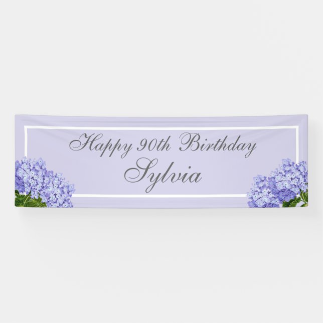 Lavender Hydrangea Happy 90. Geburtstag Banner (Horizontal)