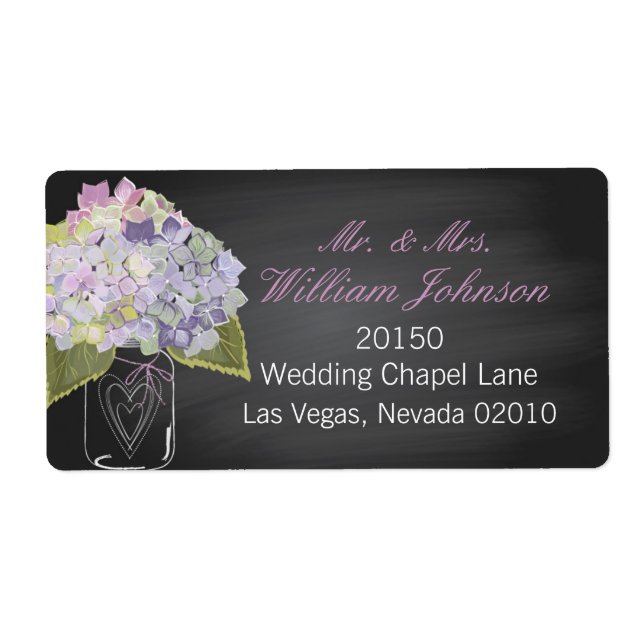 Lavender Hydrangea Jar Chalkboard Wedding Label (Vorne)