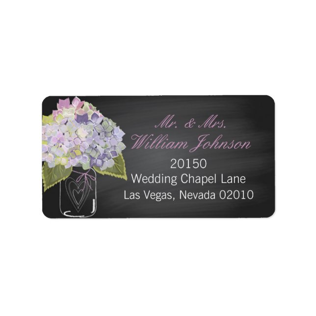 Lavender Hydrangea Jar Chalkboard Wedding Label Adressaufkleber (Vorne)
