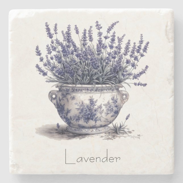 Lavender in Delft Blue anpassbar Steinuntersetzer (Vorderseite)