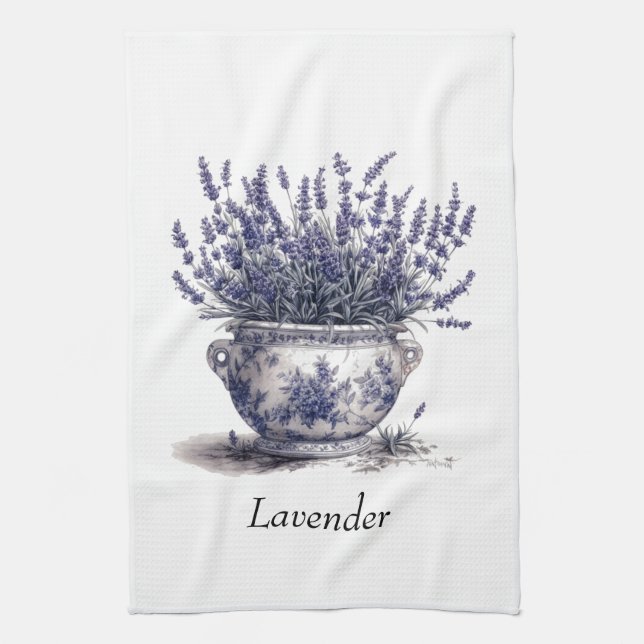 Lavender in Delft Blue Geschirrtuch (Vertikal)