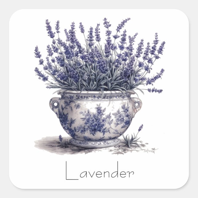 Lavender in Delft Blue Quadratischer Aufkleber (Vorderseite)