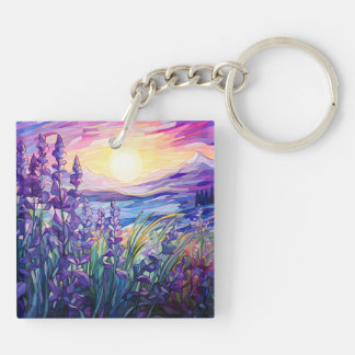 Lavender in field, mountain background keychain schlüsselanhänger