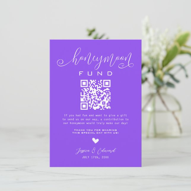 Lavender Indigo Honeymoon Fund Qr Code Minimalisti (Stehend Vorderseite)
