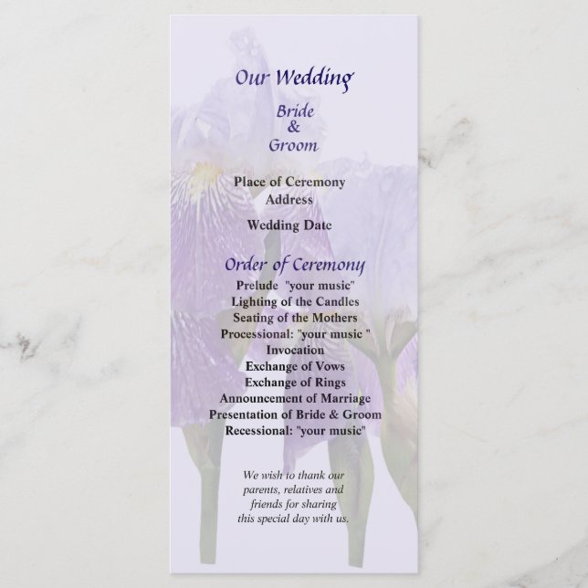 Lavender Iris Couple Wedding Program Programm (Vorderseite)
