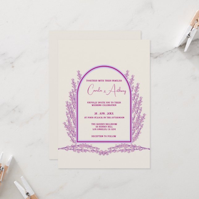 Lavender Ivory Floral Boho Wedding Einladung (Vorderseite/Rückseite Beispiel)