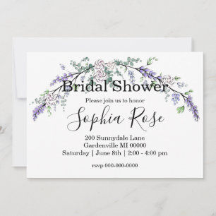 Lavender Ivory Rose und Eukalyptus Einladung