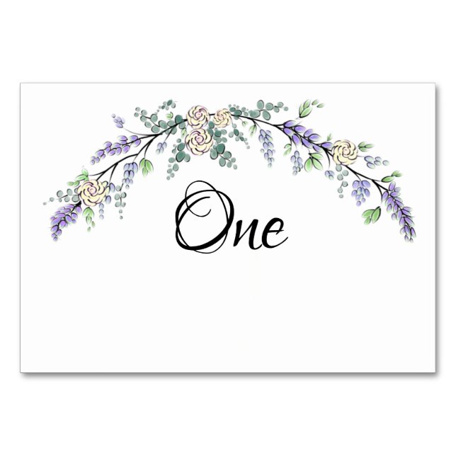 Lavender Ivory Rose und Eukalyptus Tischnummer (Vorderseite)