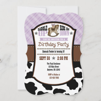 Lavender Kariert Cowhide Cowboy Birthday Einladung