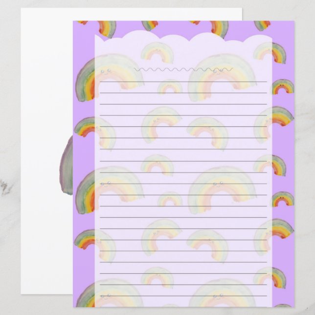 Lavender Kawaii Rainbow Stationery Paper (Vorne/Hinten)