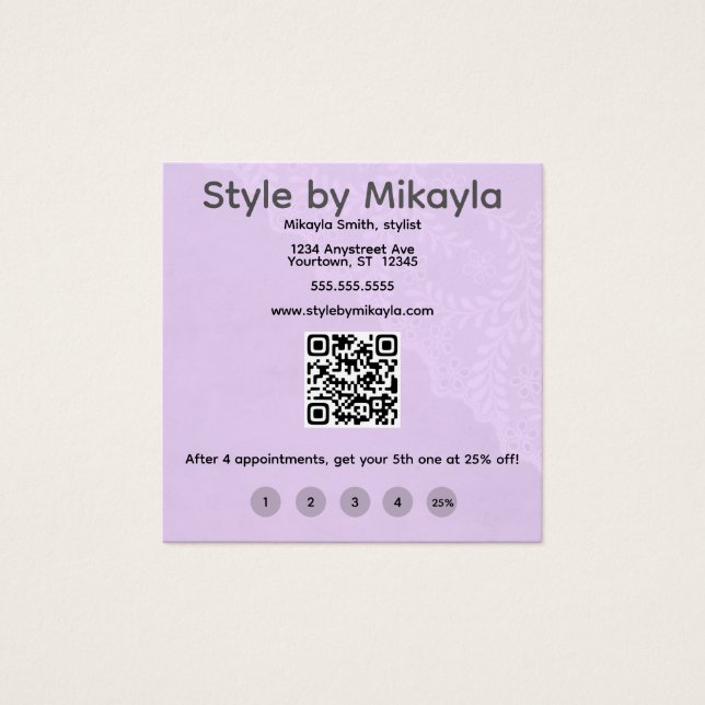 Lavender Lace Beautician Customer Rewards Card (Vorderseite)