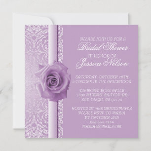Lavender Lace Damask Beauty Rose Dusche einladen Einladung