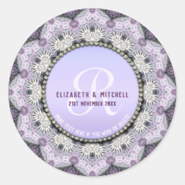 Lavender Lace Monogram Wedding Runder Aufkleber