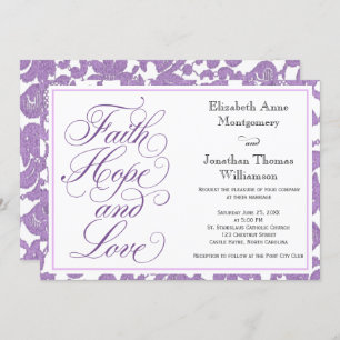 Lavender Lace Script Faith Hope & Liebe Wedding Einladung