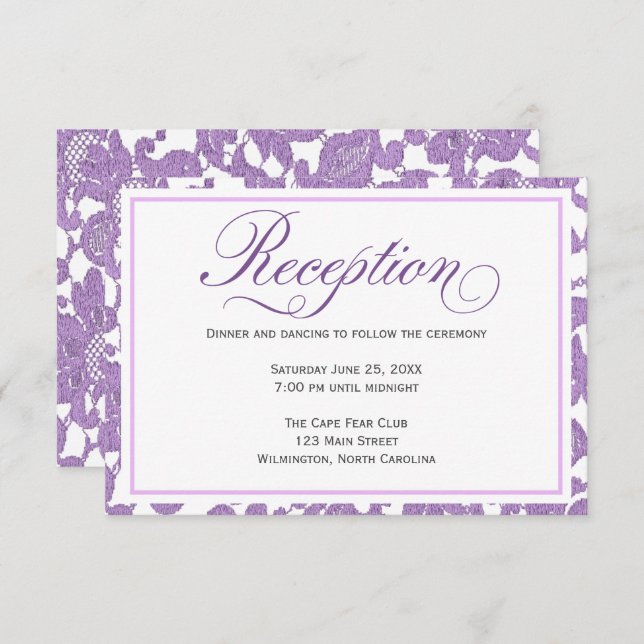 Lavender Lace Wedding Reception Enclosure Card Einladung (Vorne/Hinten)